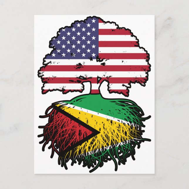 Guyana Guyanese American USA Tree Roots Flag Postkarte (Vorderseite)