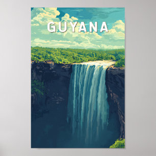 Guyana Illustration Travel Art Vintag Poster
