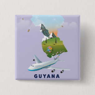 Guyana illustriertes Kartenposter Button