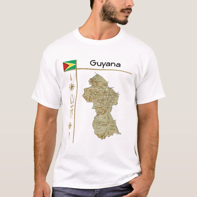 Guyana Karte + Flagge + T - Shirt (Vorderseite)