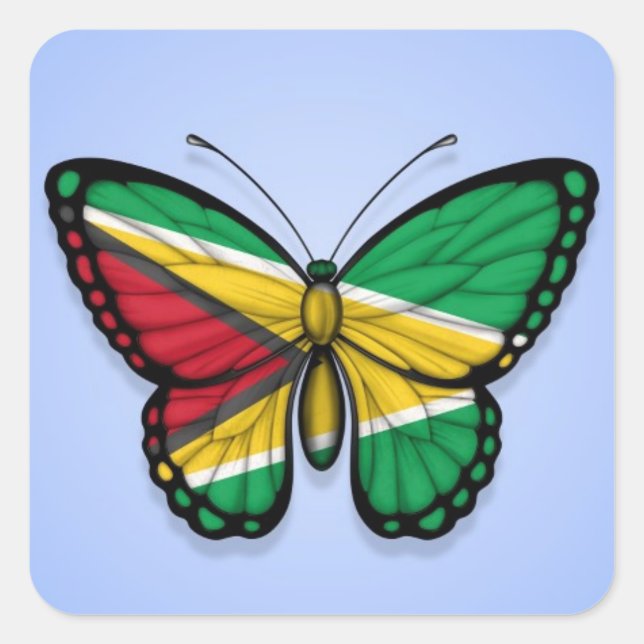 Guyana-Schmetterlingsflagge auf blau Quadratischer Aufkleber (Vorderseite)
