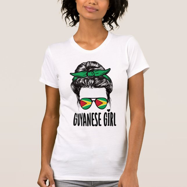 Guyanese Girl Messy Hair Guyana Pride Patriotic T-Shirt (Vorderseite)