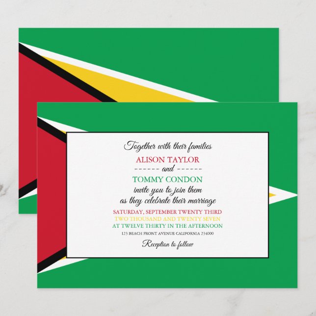Guyanische Flagge, Flagge von Guyana Hochzeit Einladung (Vorne/Hinten)