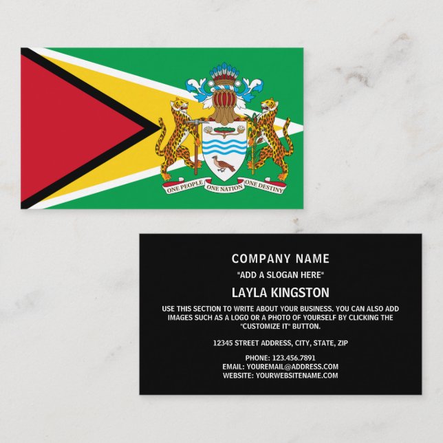 Guyanische Flagge und Wappen, Flagge von Guyana Visitenkarte (Vorne/Hinten)