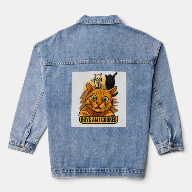 Guys Am I Cooked? Funny Cat Meme Panic Reaction Jeansjacke (Rückseite)