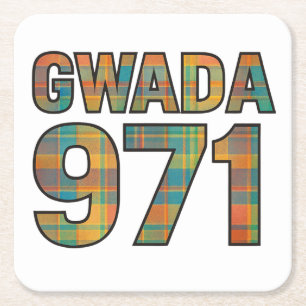 GWADA 971 Madras Vibrant – Guadeloupe Pride Rechteckiger Pappuntersetzer
