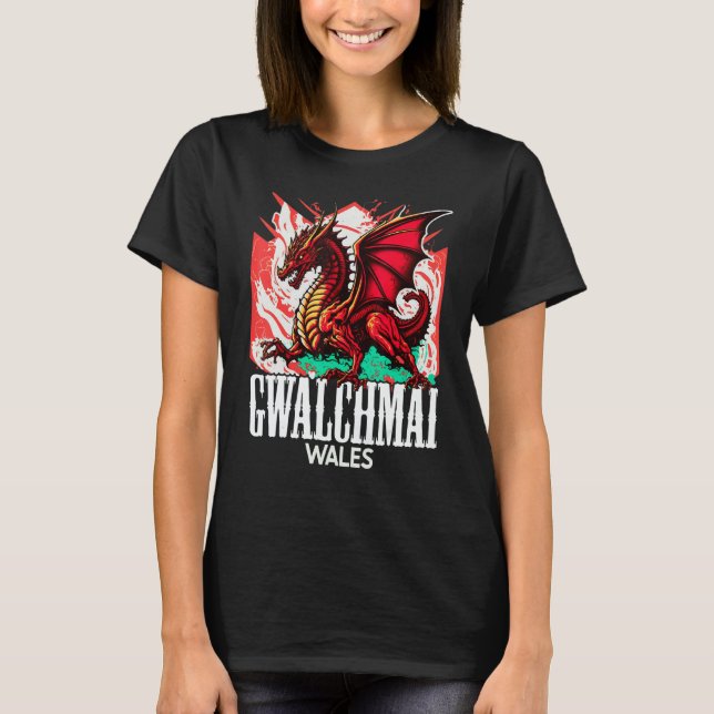 Gwalchmai Wales Welsh Flag Y Ddraig Goch Dragon T-Shirt (Vorderseite)