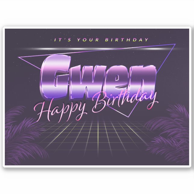 Gwen Prénom lila retro Sticker (Devant)