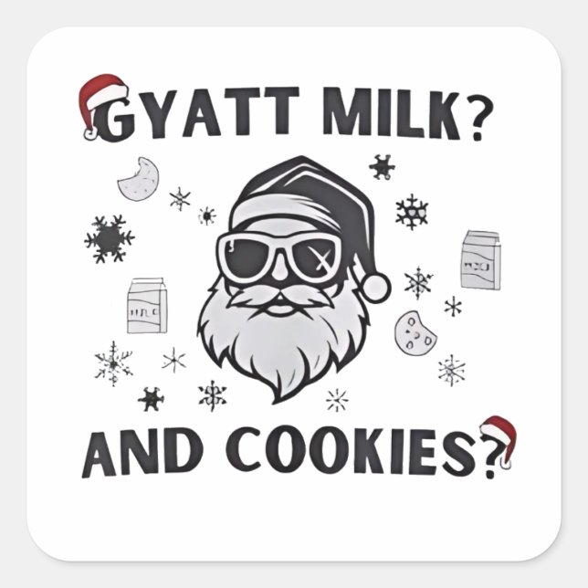 Gyatt Milk and Cookies Funny Santa Gen Alpha Quadratischer Aufkleber (Vorderseite)