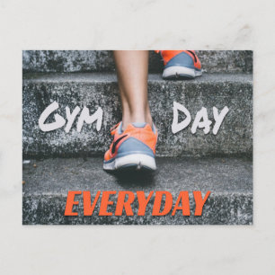 Gym Day Jeden Workout Motivation Stairs Orange Postkarte