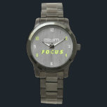 GYM FOCUS Modern Fitness Armbanduhr<br><div class="desc">This modern GYM FOCUS watch is designed for fitness lovers and gym spaces. The minimalist gray background combined with bold neon green typography creates a powerful and energetic look that fits perfectly in gyms, workout rooms, fitness studios, or home gyms. The numbers are styled in a dynamic mix of neon...</div>