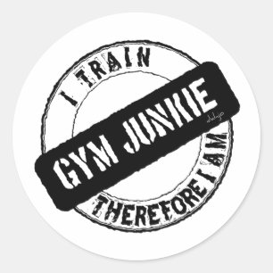 GYM JUNKIE DAHER BIN ICH schwarz. Runder Aufkleber