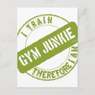 GYM JUNKIE ICH TRAIN DAHER. Hellgrün Postkarte