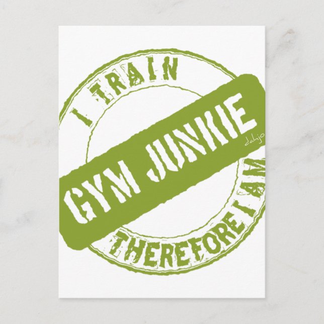 GYM JUNKIE ICH TRAIN DAHER. Hellgrün Postkarte (Vorderseite)