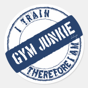 GYM JUNKIE ICH TRAIN DAHER. ICH BIN. blau Runder Aufkleber