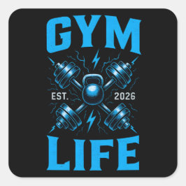 Gym Leben Est. 2026 – Neue Kapitel Fitness Quadratischer Aufkleber