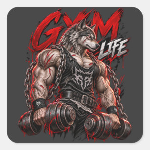 Gym Leben Werwolf Bestienmodus Bodybuilding Fitnes Quadratischer Aufkleber