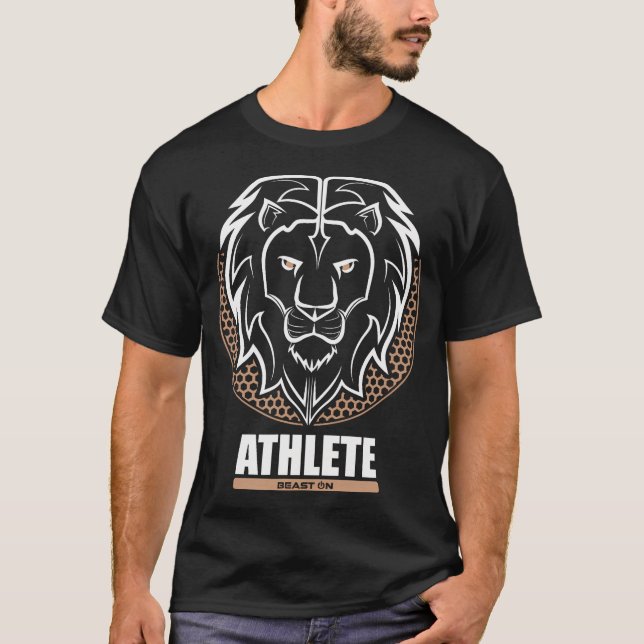 Gym Lion Head Athlete Fitness Training Beige Cool T-Shirt (Vorderseite)