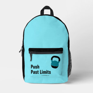 Gym-Motto Push Past Limits Electric-Blau Schwarz Bedruckter Rucksack