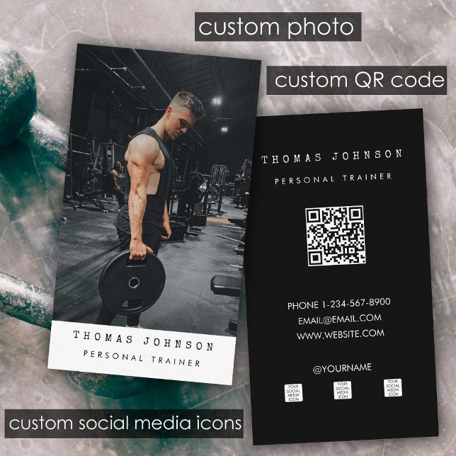 Gym Personal Trainer Fitness Foto QR Code Visitenkarte (Gym Personal Trainer Fitness Photo QR Code Business Card)
