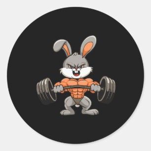 Gym Rabbit Bodybuilding Powerlift Fitness Funny Runder Aufkleber