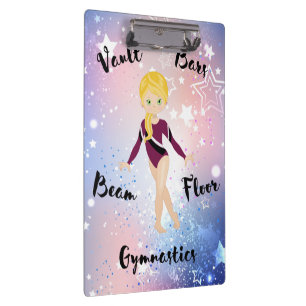 Gym Star Blonde, grüne Augen, Burgund Leotard Klemmbrett
