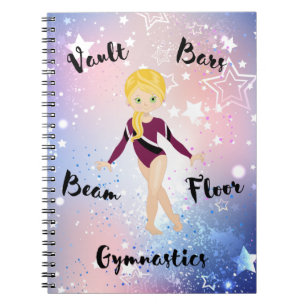 Gym Star Blonde, grüne Augen, Burgund Leotard Notizblock