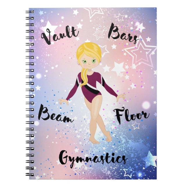 Gym Star Blonde, grüne Augen, Burgund Leotard Notizblock (Vorderseite)