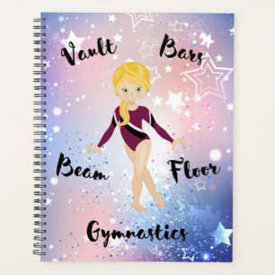 Gym Star Blonde, grüne Augen, Burgund Leotard Planer
