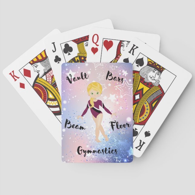 Gym Star Blonde, grüne Augen, Burgund Leotard Spielkarten (Rückseite)