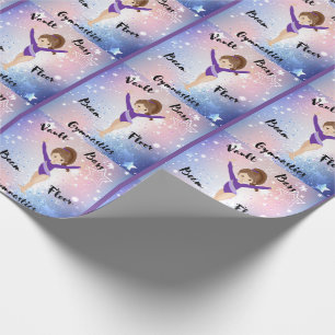 Gym-Star Braunhaarige, braune Augen, lila Leotard Geschenkpapier