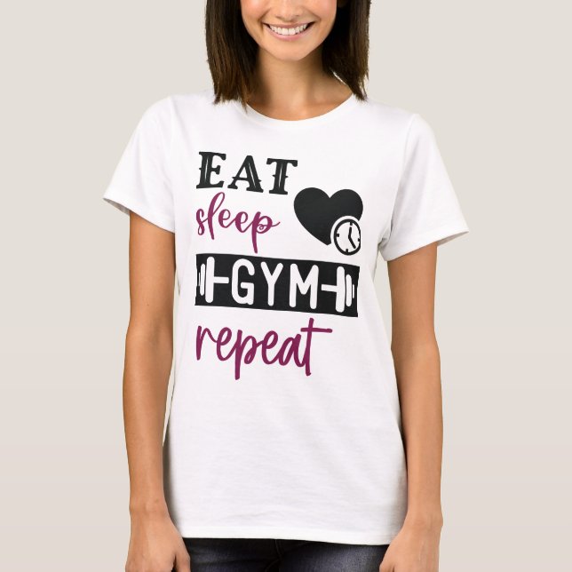 Gym t-shirt femmes, manger sommeil gym répéter (Devant)