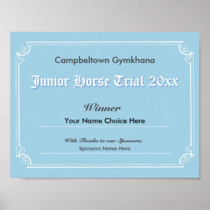 Gymkhana Horse Trials Sieger's Certificate Poster