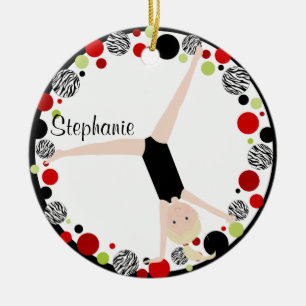 Gymnast Blonde in Rot, Schwarz und Grün Personali Keramikornament