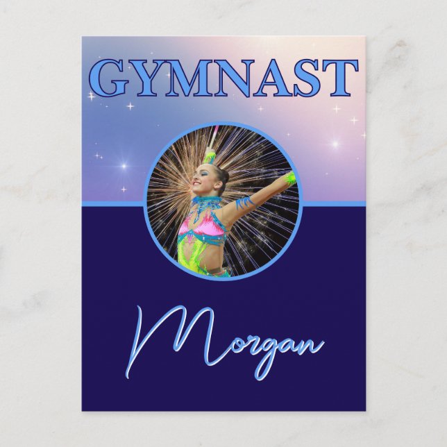 Gymnast Deep Royal Custom Foto und Name Postkarte (Vorderseite)