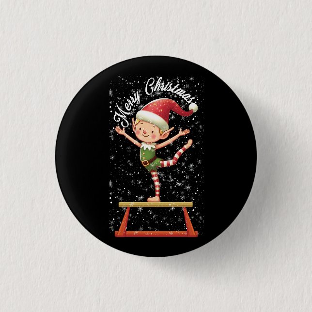 Gymnast Elf auf Balance Beam Xmas Gymnastik Christ Button (Vorderseite)