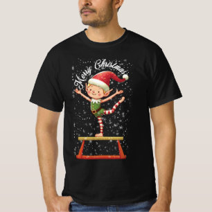 Gymnast Elf auf Balance Beam Xmas Gymnastik Christ T-Shirt