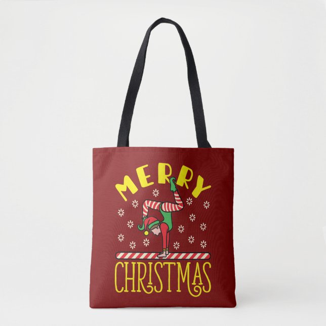 Gymnast Elf über Beam Gymnastik Weihnachten Tasche (Vorderseite)