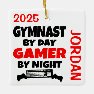 Gymnast-Lieben spielen Videospiele Keramikornament