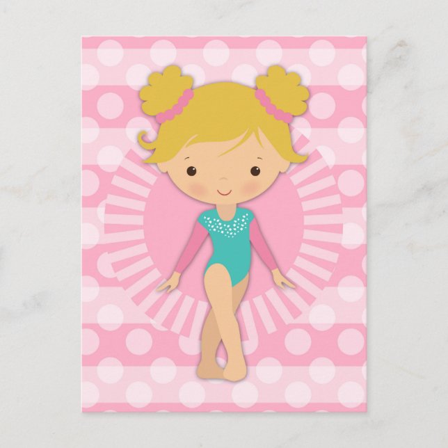 Gymnast - Niedliche Gymnastik Pink Aqua Blonde Postkarte (Vorderseite)