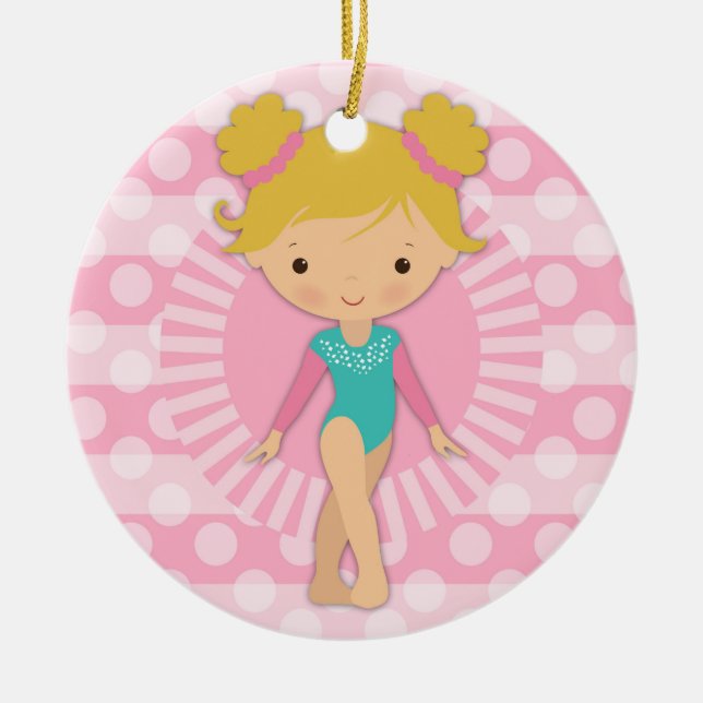 Gymnast - niedliche Gymnastik-Rosa-Aqua-Blondine Keramik Ornament (Vorne)
