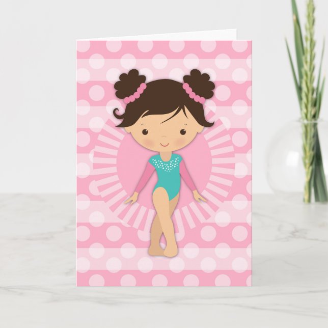 Gymnast - Niedliche Gymnastik Rosa Türkis Karte (Vorderseite)