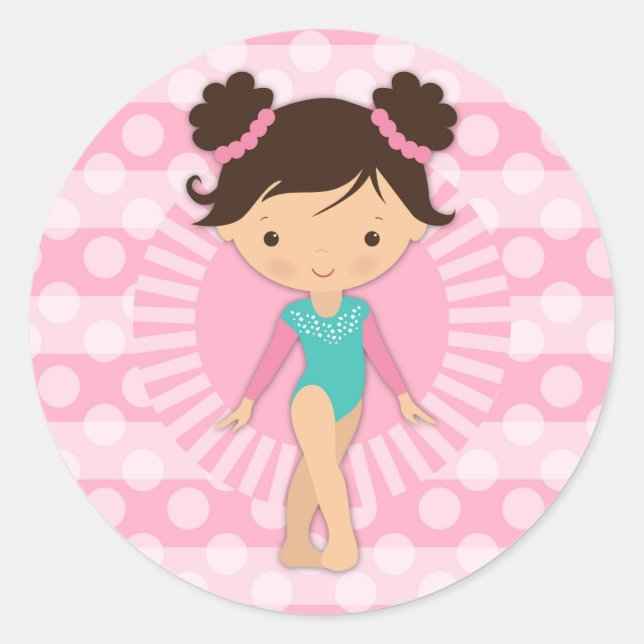 Gymnast - Niedliche Gymnastik Rosa Türkis Runder Aufkleber (Vorderseite)