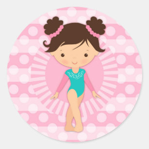 Gymnast - niedlicher Gymnastik-Rosa-Türkis Runder Aufkleber
