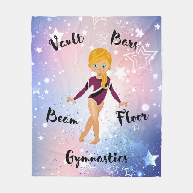 Gymnast Star Blonde, blaue Augen, Burgund Leotard Fleecedecke (Vorderseite)