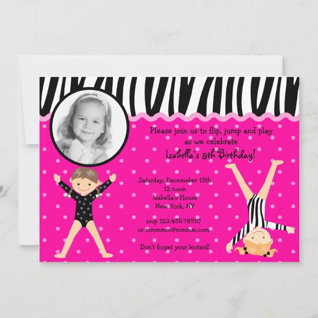 Gymnaste Gymnastique Anniversaire Invitations (Devant)