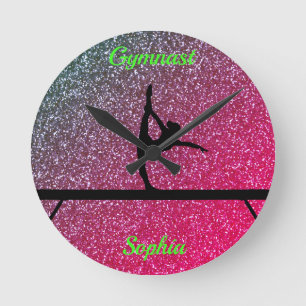 Gymnastics Beam Watermelon Sparkle Runde Wanduhr