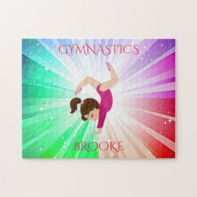 "GYMNASTICS" beleuchtet Rätsel mit Gymnast. (Horizontal)