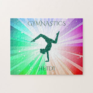 "GYMNASTICS" beleuchtet Rätsel mit Gymnast.