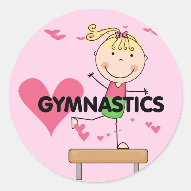 GYMNASTICS - Blond Girl Balance Beam Tshirts Runder Aufkleber (Vorderseite)